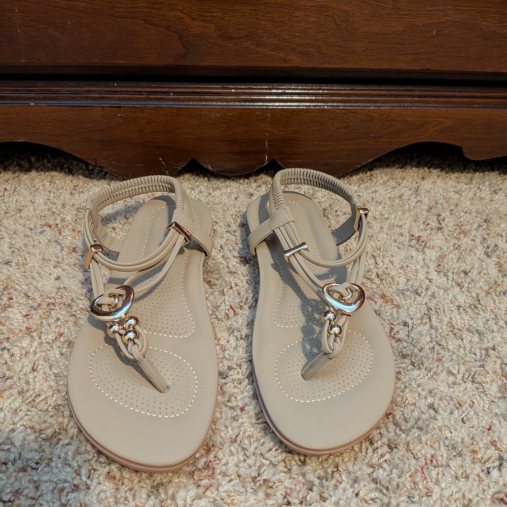 Beige Sandals with Gold Accents